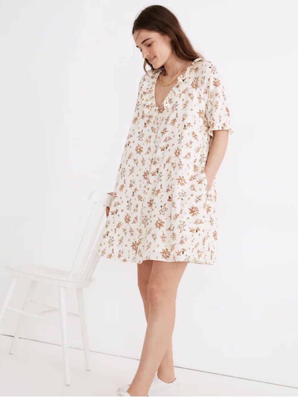 Madewell Ruffle Button-Front Trapeze Dress